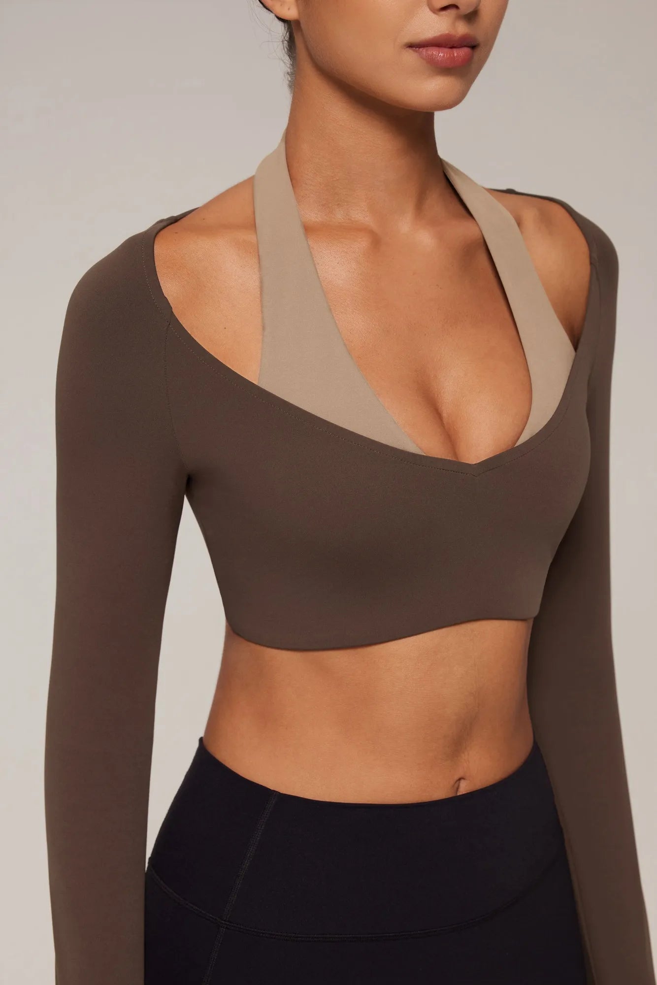 Pilates Crop Top Halter Top - Long Sleeve-SUUKSESS-SUUKSESS