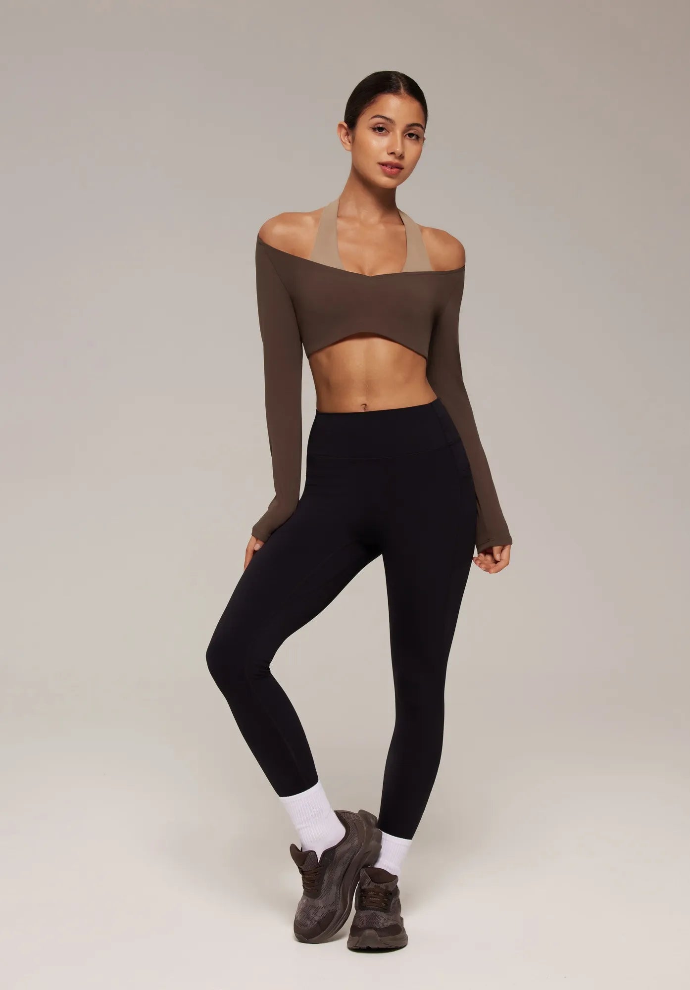 Pilates Crop Top Halter Top - Long Sleeve-SUUKSESS-SUUKSESS