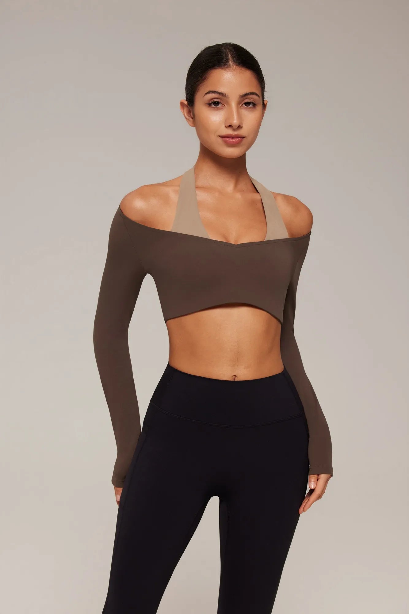 Pilates Crop Top Halter Top - Long Sleeve-SUUKSESS-SUUKSESS