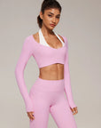 Pilates Crop Top Halter Top - Long Sleeve-SUUKSESS-Pink-XS-SUUKSESS