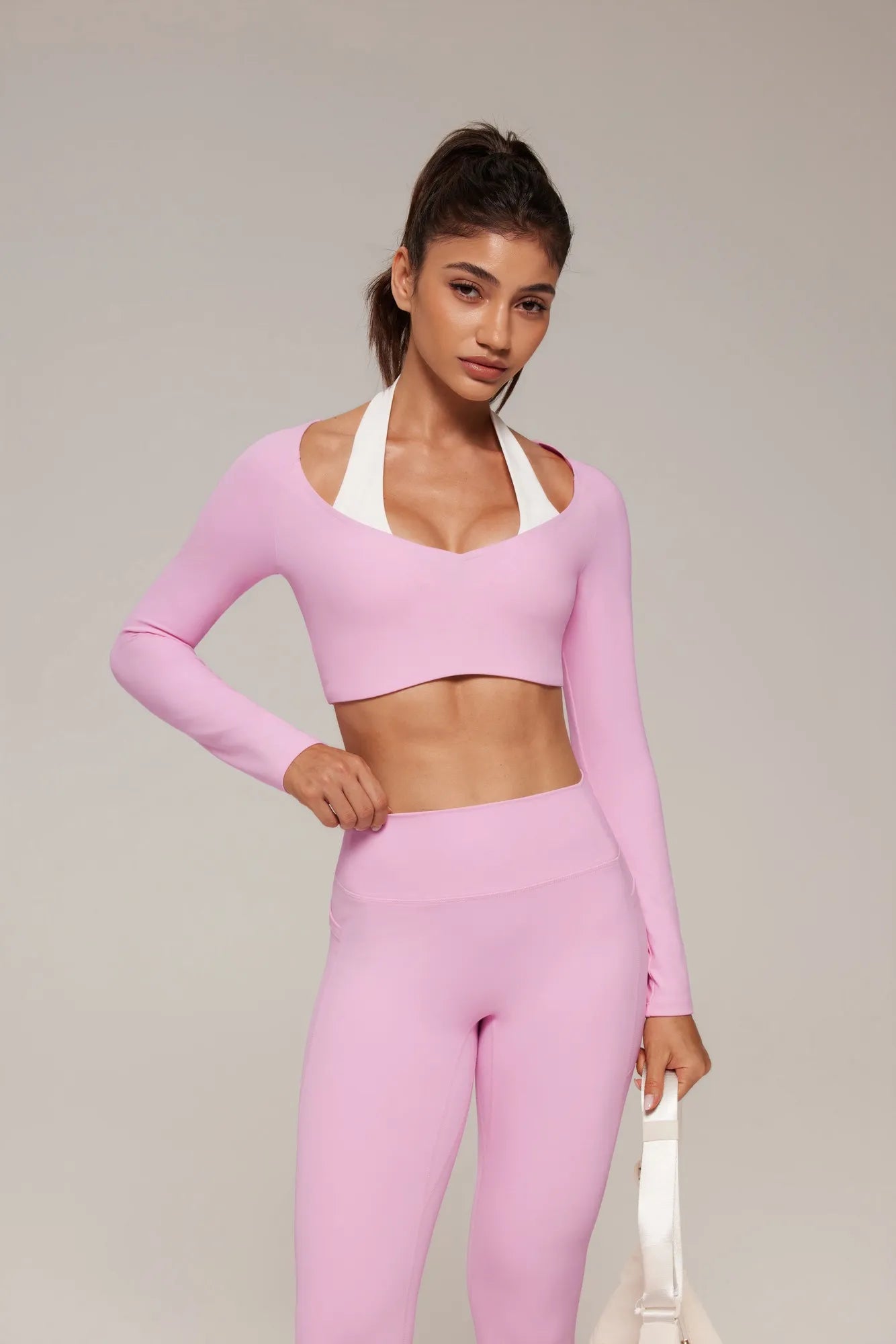 Pilates Crop Top Halter Top - Long Sleeve-SUUKSESS-SUUKSESS