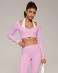 Pilates Crop Top Halter Top - Long Sleeve-SUUKSESS-SUUKSESS