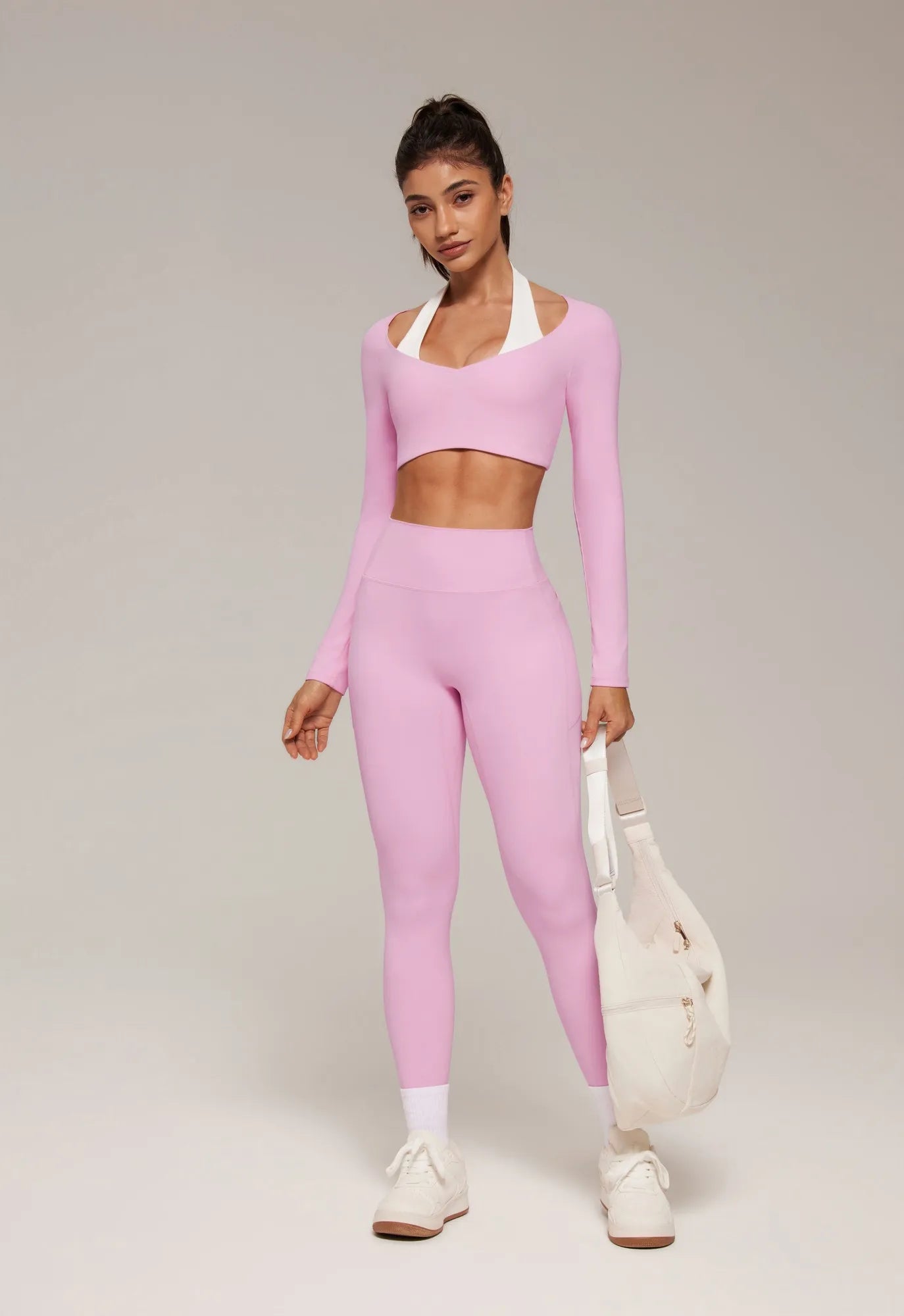 Pilates Crop Top Halter Top - Long Sleeve-SUUKSESS-SUUKSESS
