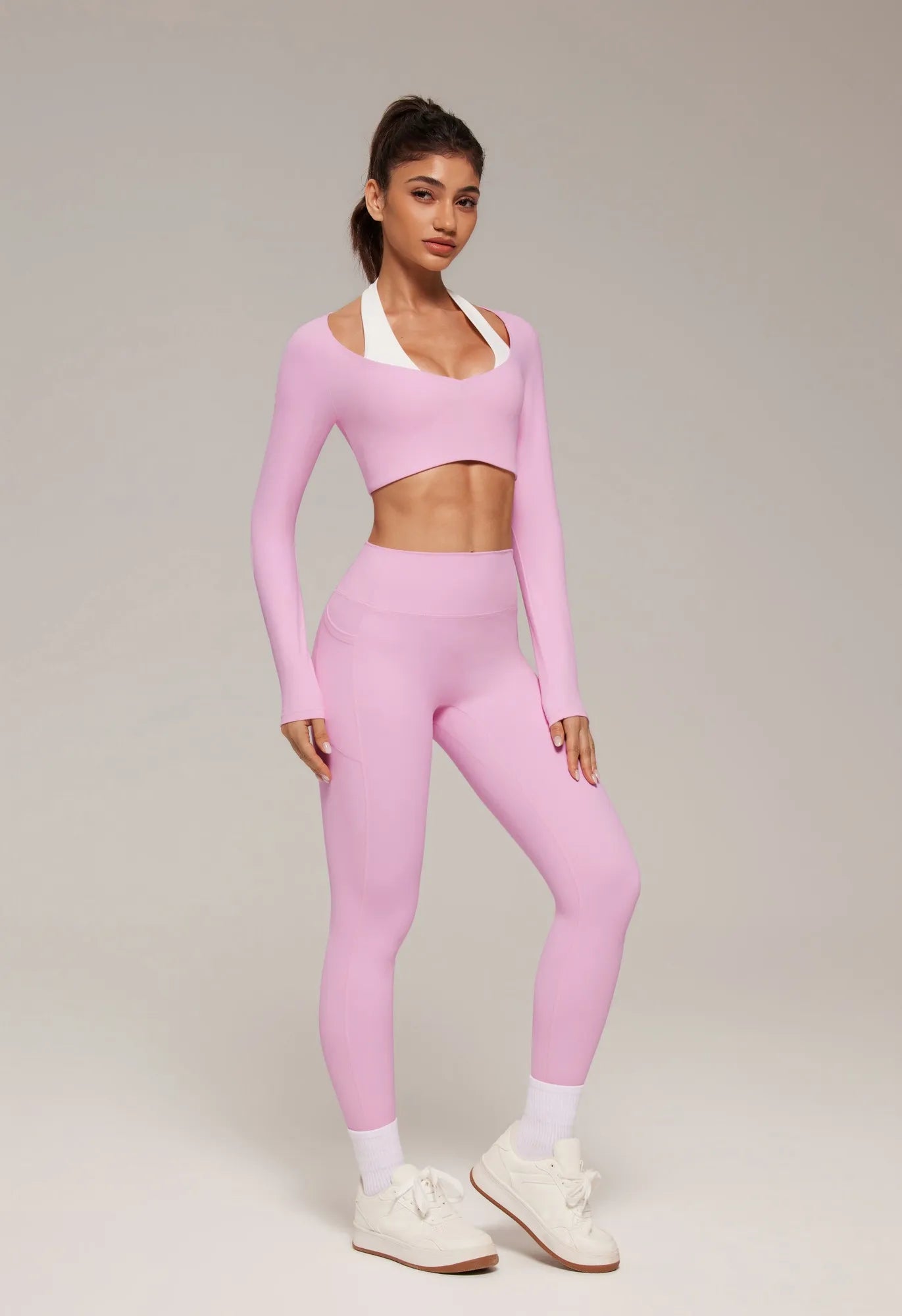 Pilates Crop Top Halter Top - Long Sleeve-SUUKSESS-SUUKSESS