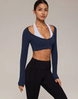Pilates Crop Top Halter Top - Long Sleeve-SUUKSESS-Navy-XS-SUUKSESS