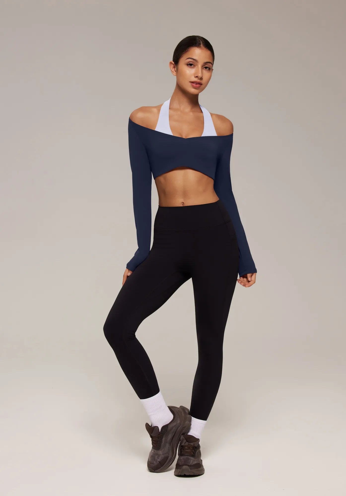 Pilates Crop Top Halter Top - Long Sleeve-SUUKSESS-SUUKSESS
