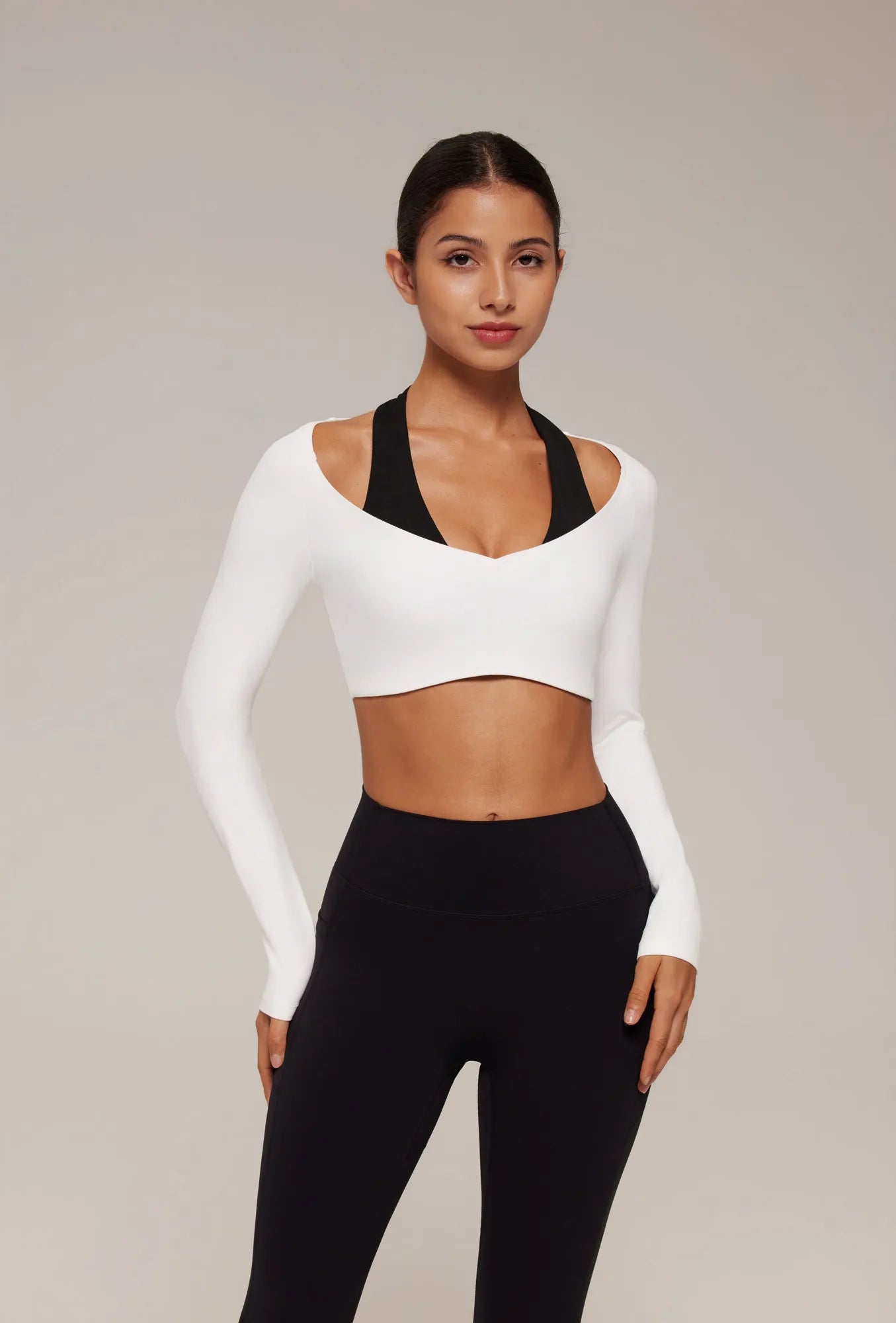 Pilates Crop Top Halter Top - Long Sleeve-SUUKSESS-White-XS-SUUKSESS