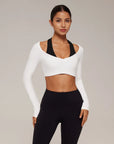 Pilates Crop Top Halter Top - Long Sleeve-SUUKSESS-White-XS-SUUKSESS