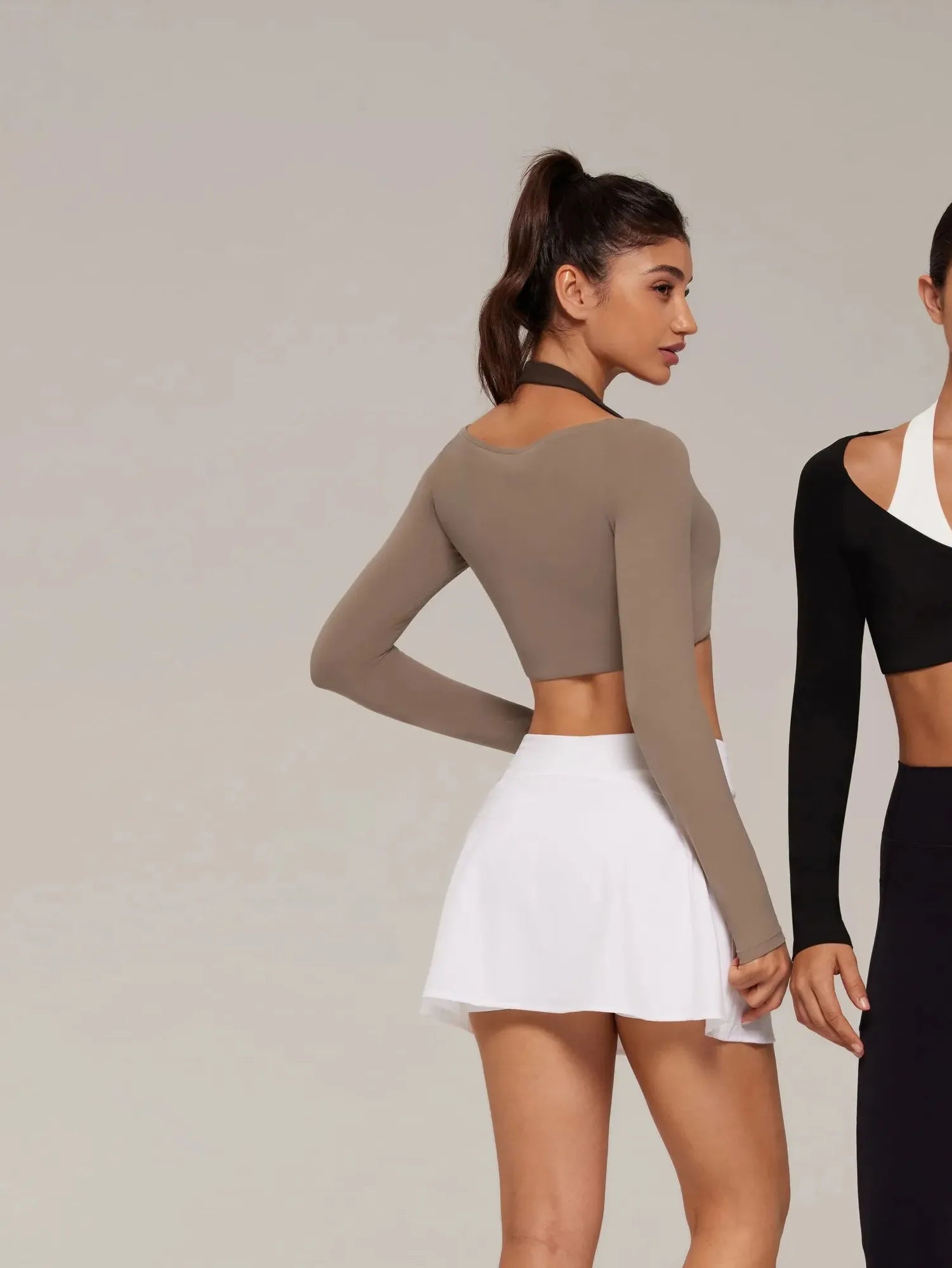 Pilates Crop Top Halter Top - Long Sleeve-SUUKSESS-SUUKSESS