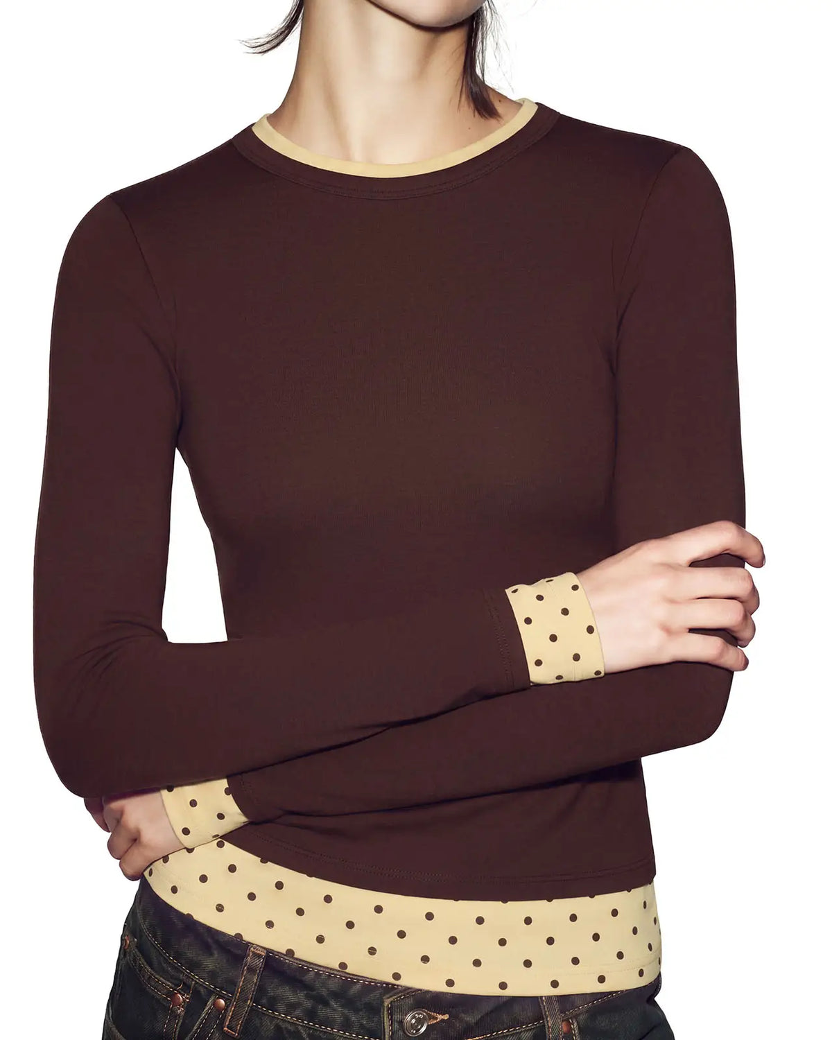 Layered Crew Neck Fitted Shirt - Long Sleeve