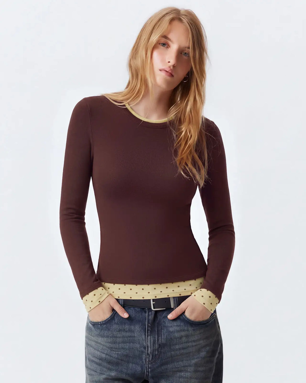 Layered Crew Neck Fitted Shirt - Long Sleeve