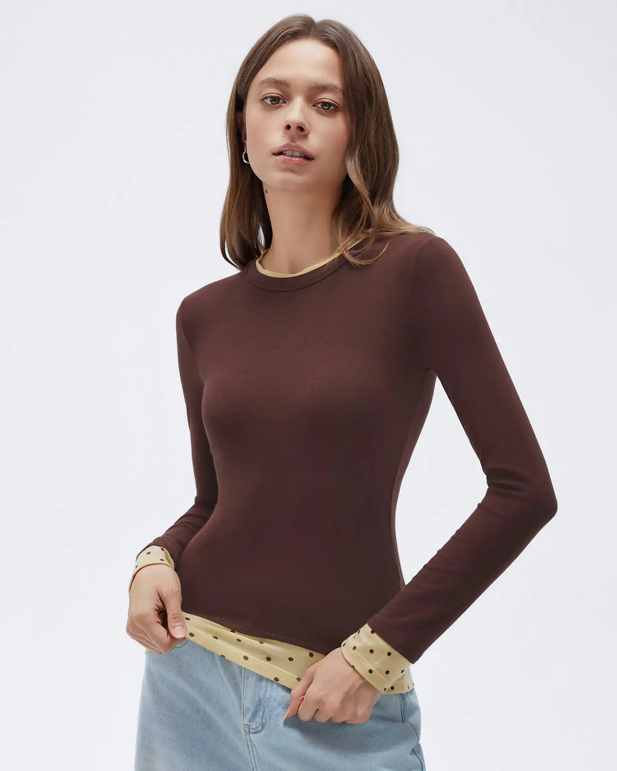 Layered Crew Neck Fitted Shirt - Long Sleeve