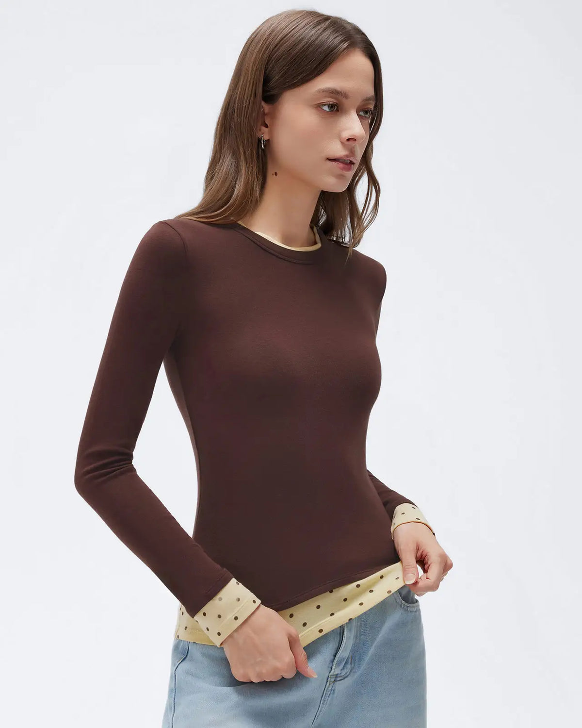 Layered Crew Neck Fitted Shirt - Long Sleeve