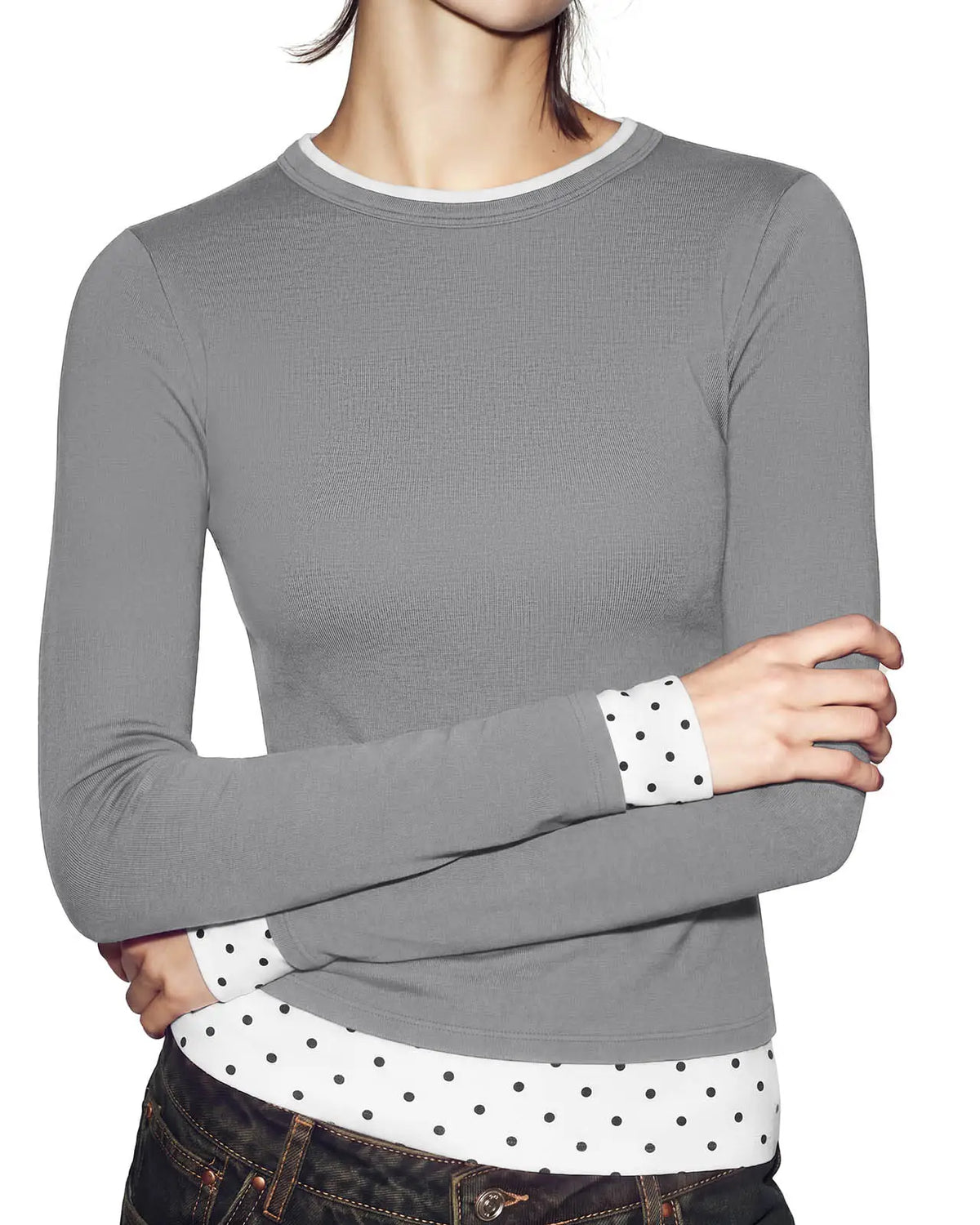 Layered Crew Neck Fitted Shirt - Long Sleeve