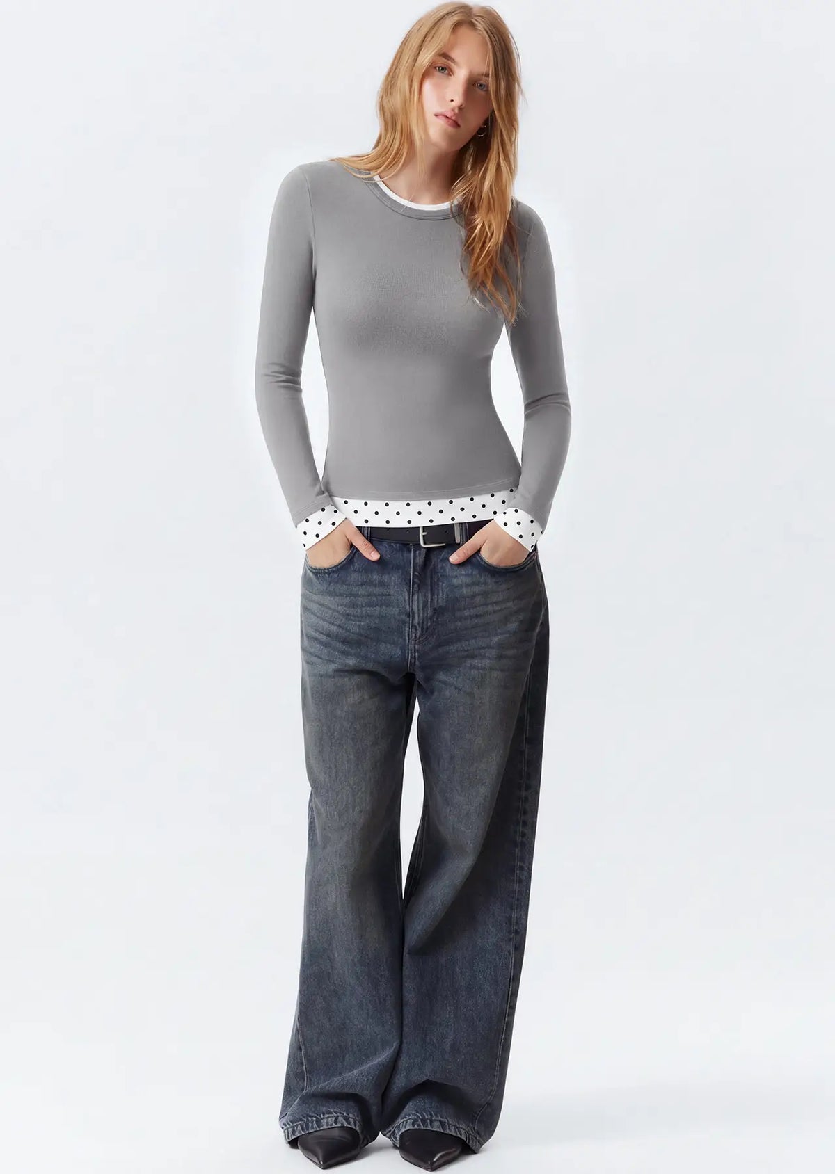Layered Crew Neck Fitted Shirt - Long Sleeve