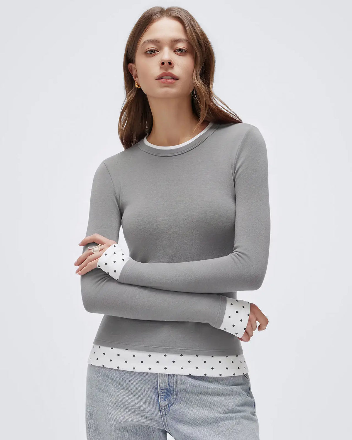 Layered Crew Neck Fitted Shirt - Long Sleeve