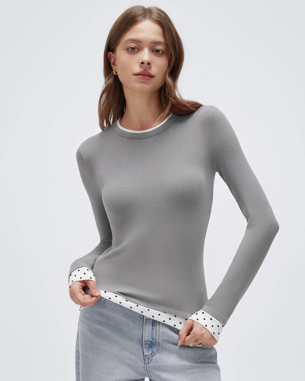 Layered Crew Neck Fitted Shirt - Long Sleeve