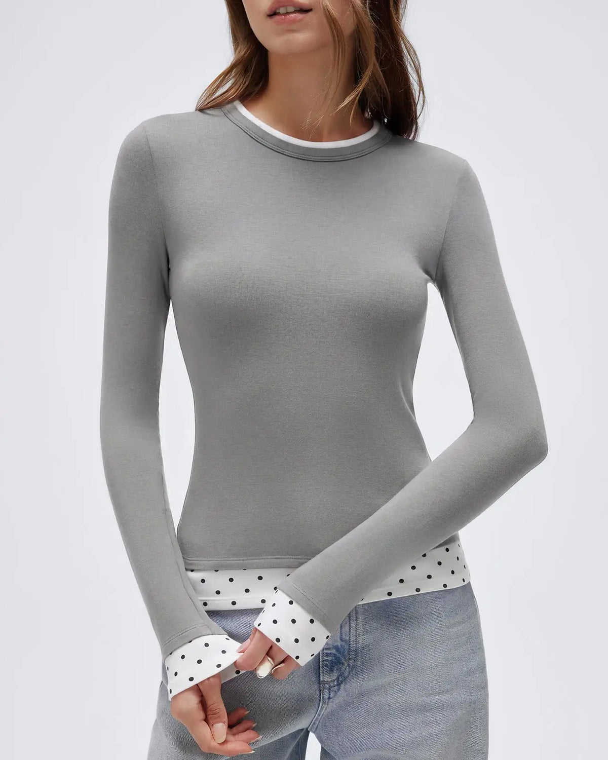 Layered Crew Neck Fitted Shirt - Long Sleeve