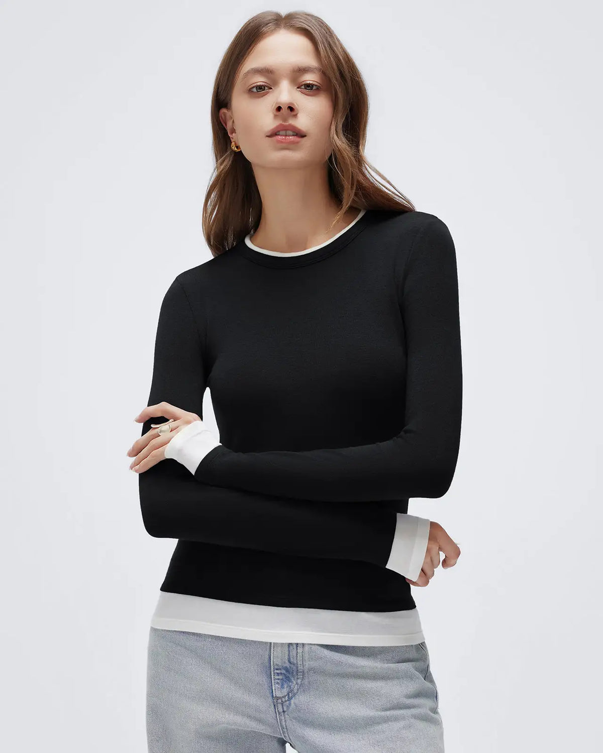 Layered Crew Neck Fitted Shirt - Long Sleeve