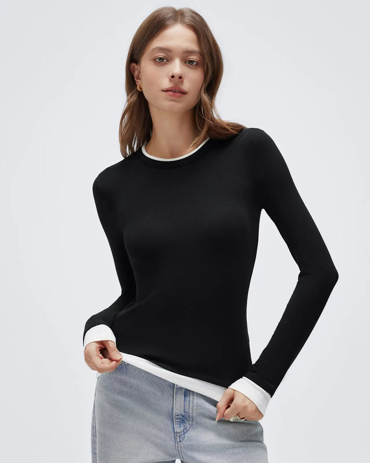 Layered Crew Neck Fitted Shirt - Long Sleeve