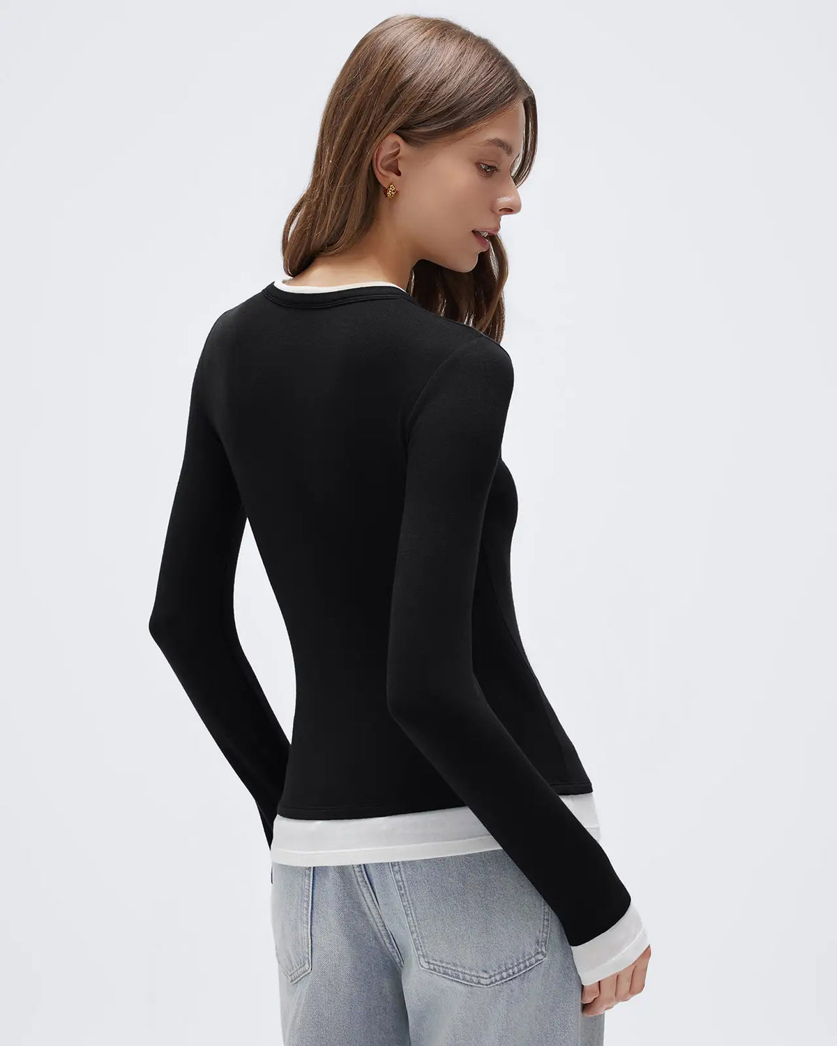 Layered Crew Neck Fitted Shirt - Long Sleeve