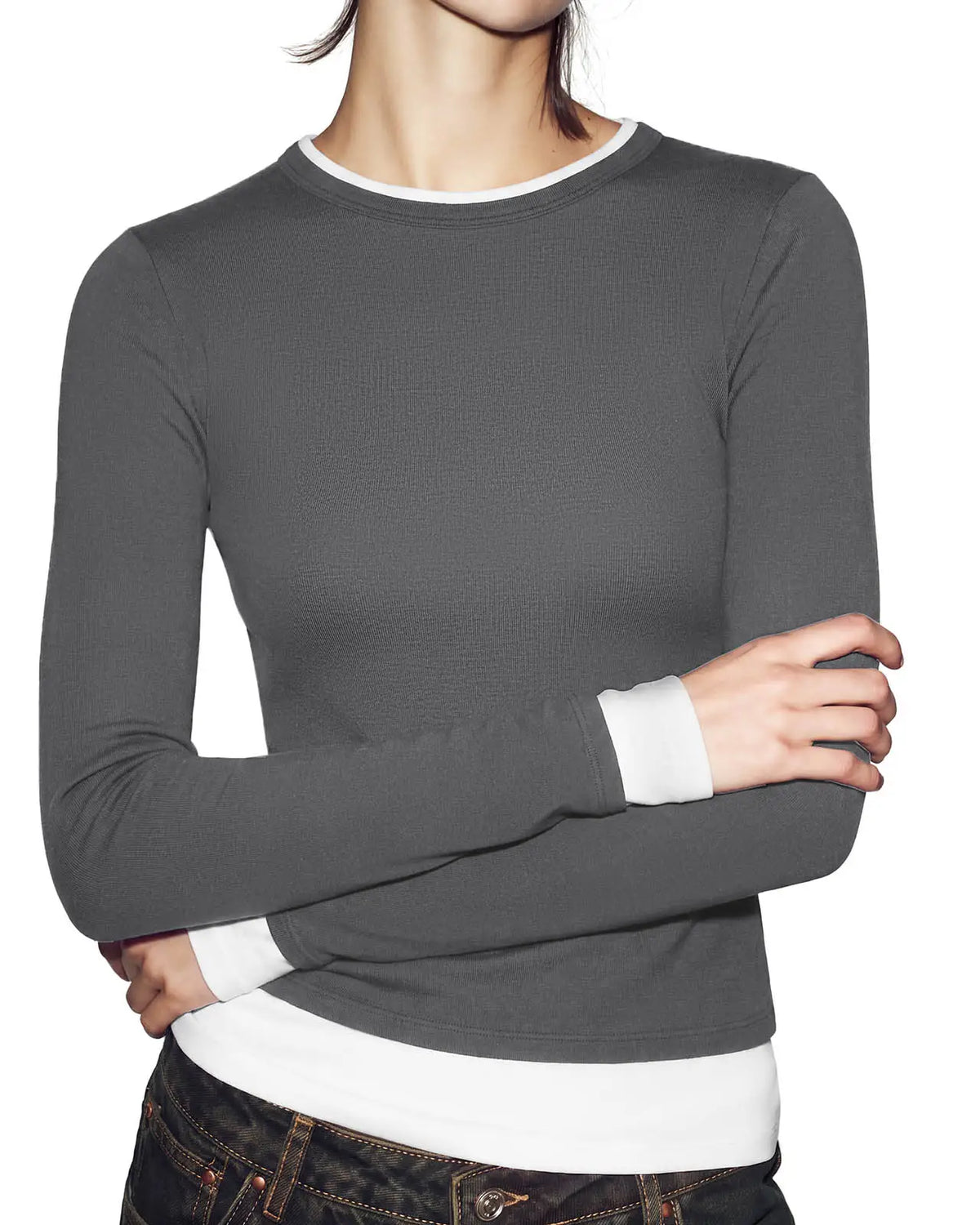 Layered Crew Neck Fitted Shirt - Long Sleeve