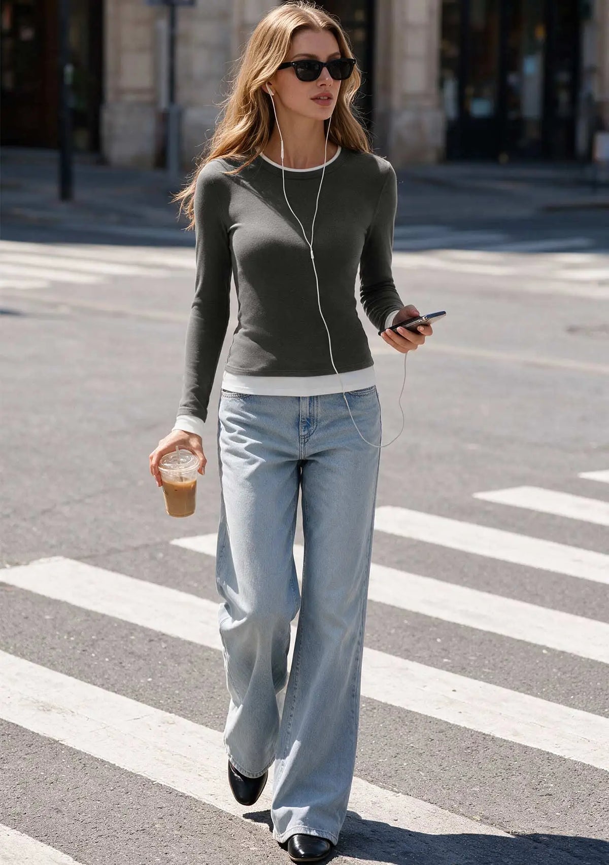 Layered Crew Neck Fitted Shirt - Long Sleeve