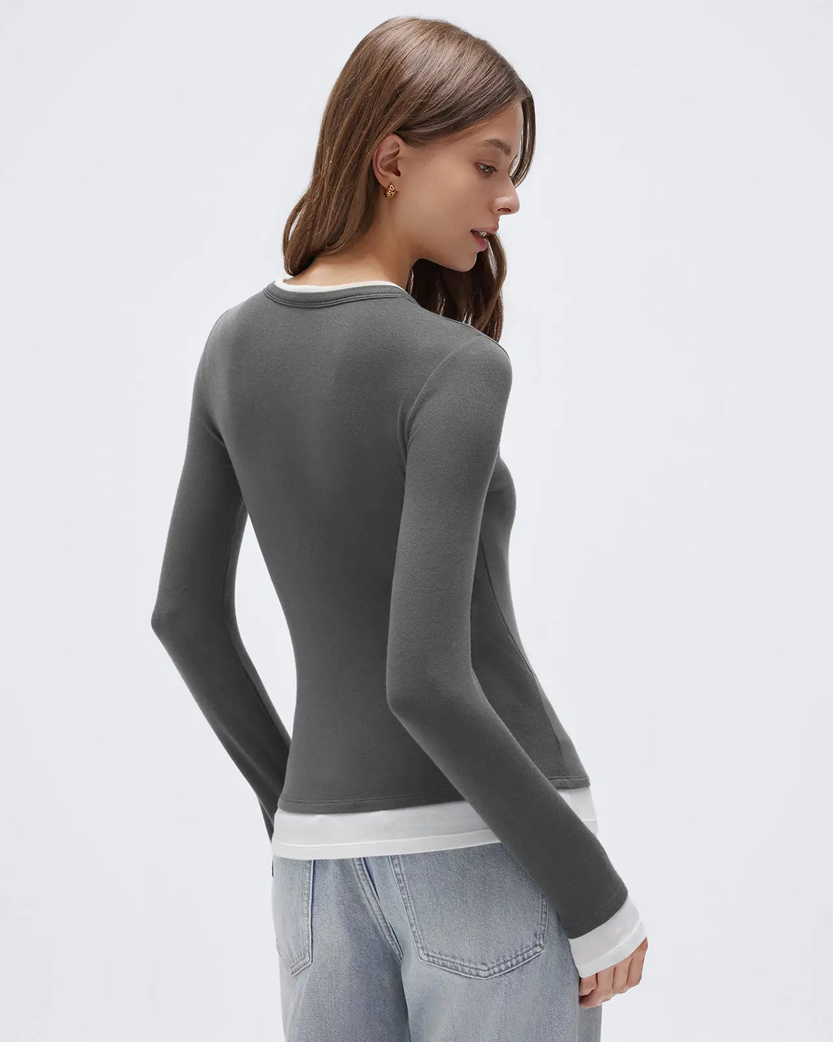 Layered Crew Neck Fitted Shirt - Long Sleeve