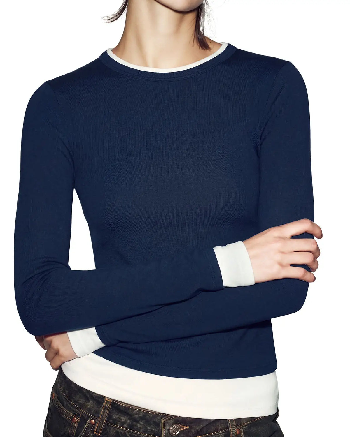 Layered Crew Neck Fitted Shirt - Long Sleeve