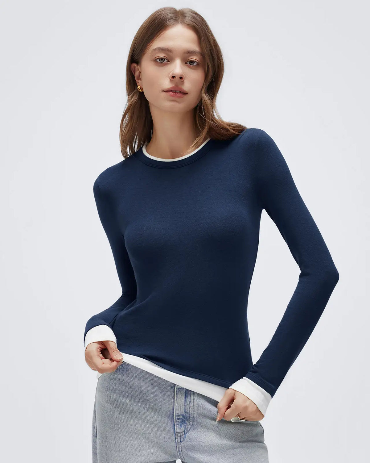 Layered Crew Neck Fitted Shirt - Long Sleeve