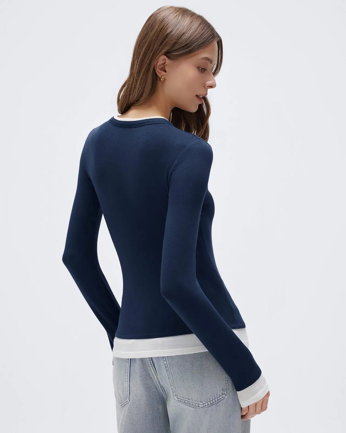 Layered Crew Neck Fitted Shirt - Long Sleeve