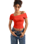 One Off Shoulder Ruched Short Shirt-Clothing-SUUKSESS-SUUKSESS