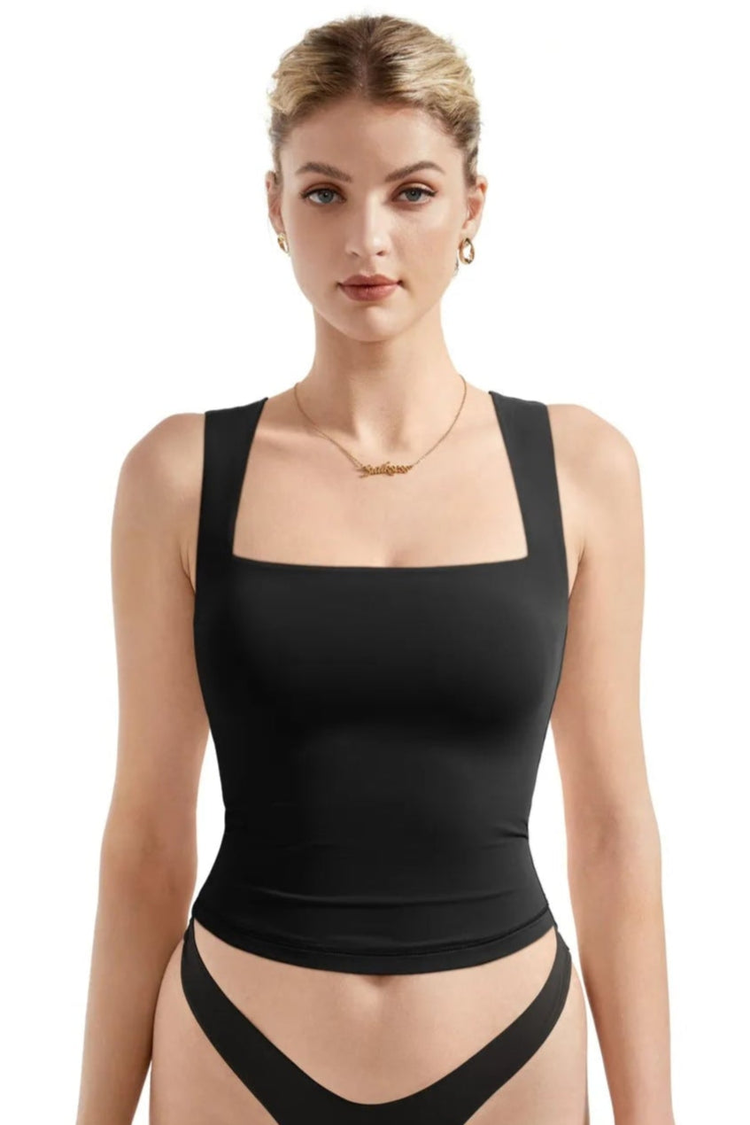 Buttery Soft Square Neck Tank Top-Clothing-SUUKSESS-Black-XS-SUUKSESS