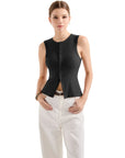 Button Style Cotton Ribbed Sleeveless Top-SUUKSESS-Black-XS-SUUKSESS