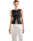 Button Style Cotton Ribbed Sleeveless Top-SUUKSESS-SUUKSESS