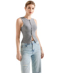 Button Style Cotton Ribbed Sleeveless Top-SUUKSESS-SUUKSESS