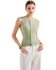 Button Style Cotton Ribbed Sleeveless Top-SUUKSESS-Light Green-XS-SUUKSESS