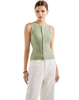 Button Style Cotton Ribbed Sleeveless Top-SUUKSESS-SUUKSESS