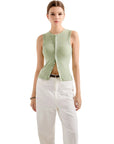 Button Style Cotton Ribbed Sleeveless Top-SUUKSESS-SUUKSESS