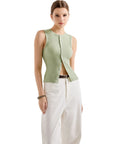 Button Style Cotton Ribbed Sleeveless Top-SUUKSESS-SUUKSESS