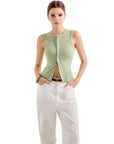 Button Style Cotton Ribbed Sleeveless Top-SUUKSESS-SUUKSESS