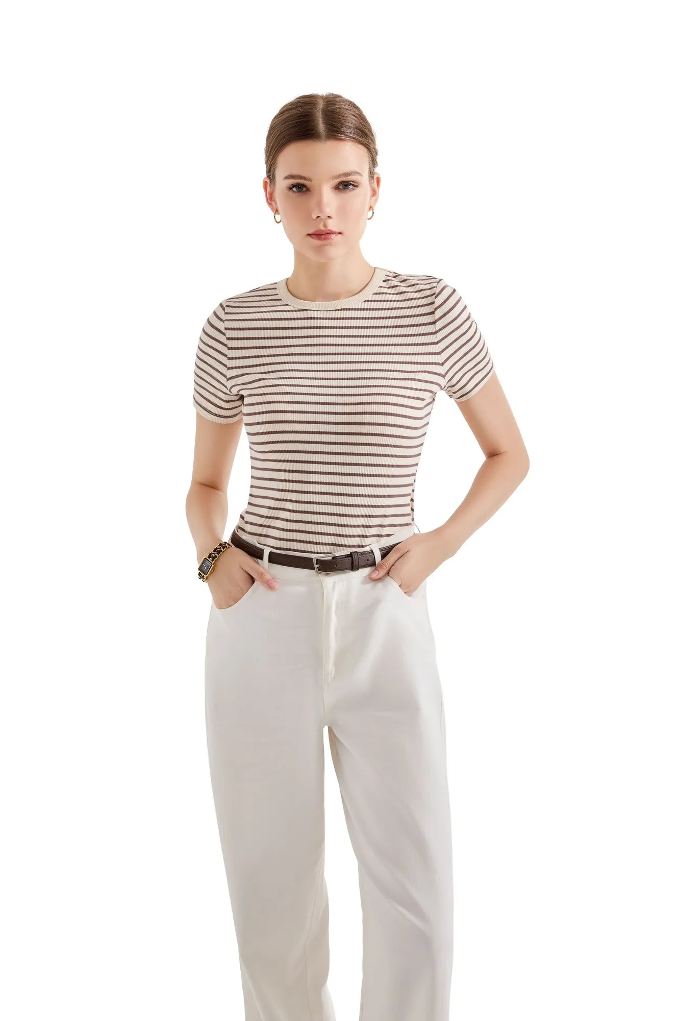 Ribbed Stripe Shirt-SUUKSESS-Brown Stripe-S-SUUKSESS