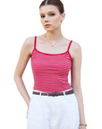 Cotton Ribbed Stripe Cami Tank Top-SUUKSESS-Striped Red-XS-SUUKSESS