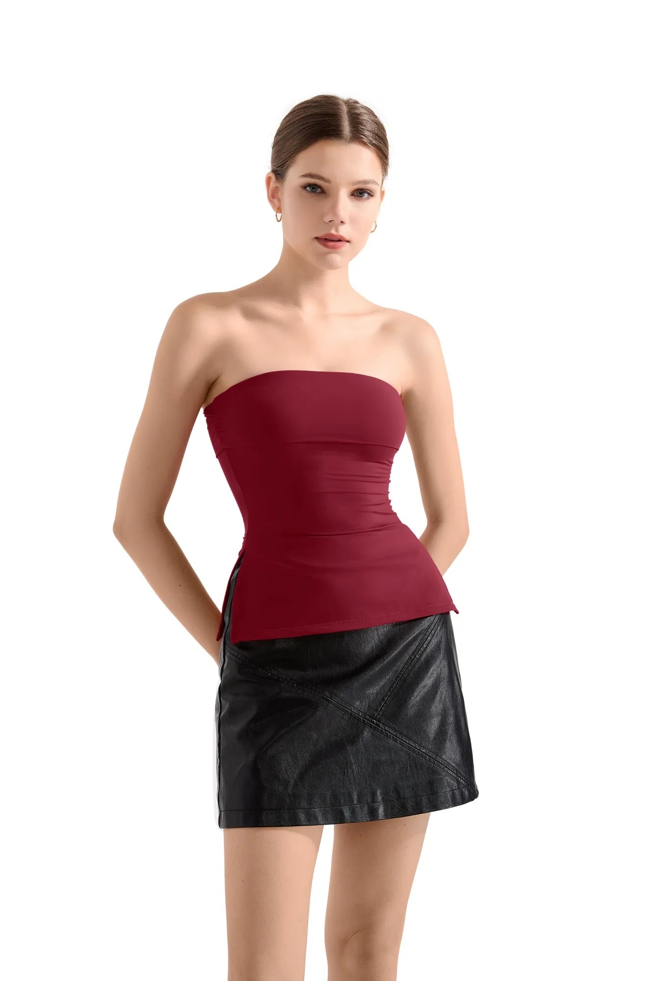 Buttery Soft Side Split Tube Top-Clothing-SUUKSESS-Wine-XS-SUUKSESS