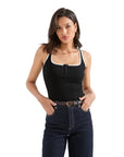 Ribbed Button Square Neck Tank Top-SUUKSESS-Black White-XS-SUUKSESS