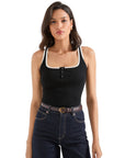 Ribbed Button Square Neck Tank Top-SUUKSESS-SUUKSESS