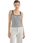 Ribbed Button Square Neck Tank Top-SUUKSESS-White Stripe-XS-SUUKSESS