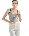 Ribbed Button Square Neck Tank Top-SUUKSESS-SUUKSESS