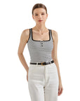 Ribbed Button Square Neck Tank Top-SUUKSESS-SUUKSESS