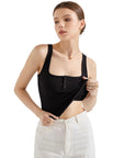 Ribbed Button Square Neck Tank Top-SUUKSESS-Black-XS-SUUKSESS